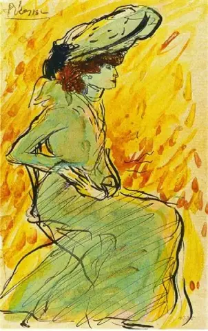 Femme assise en vert