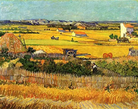 Harvest At La Crau With Montmajour In The Background Painting