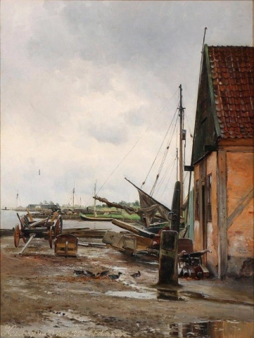Sateen jälkeen satamanäkymä Kastrupista Tanska 1888