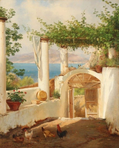 Vista desde una pérgola italiana en la bahía de Nápoles 1871
