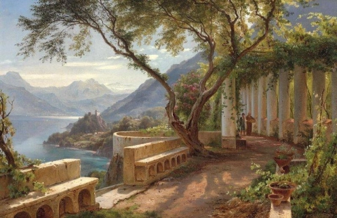 Vista desde una pérgola italiana en la bahía de Nápoles 1877