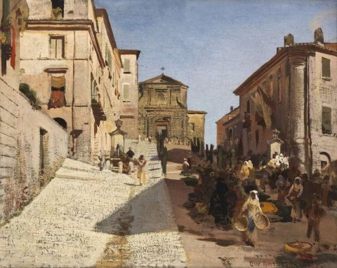 Ansicht Von Genzano Mit Der Kirche Santa Maria Della Cima 1885