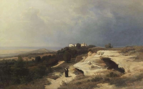 Campagnalandschaft mit wanderndem M Nch 1850er Jahre