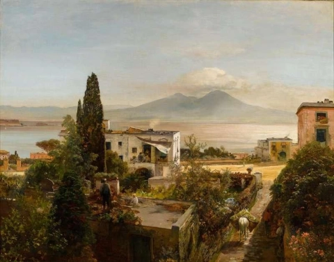 Utsikt over Napolibukten med Vesuv utover 1885