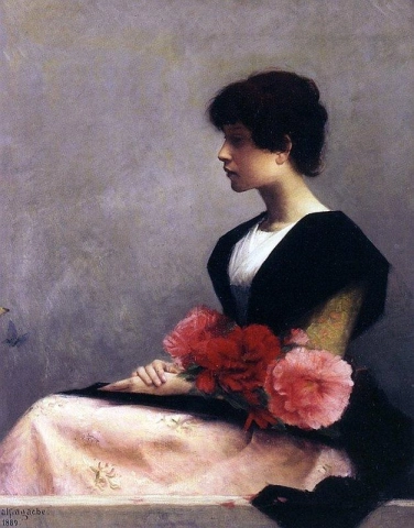 Young Girl Sitting Holding Flowers In Her Arms Girl Sitting With Flowers On Her Lap 1889