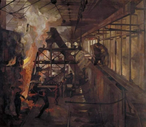 ガス レトルト ハウスで働く女性たち サウス メトロポリタン ガス会社、ロンドン、1918 年