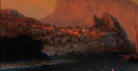 En vy av Ayu-dag-berget i kvällsljuset 1863 Detalj