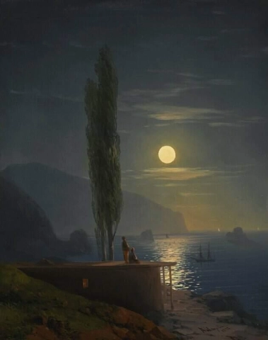 Figuren bij een maanverlichte kust 1858