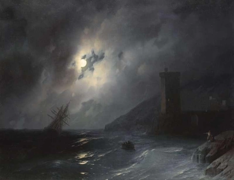 Maanverlichte kust 1864