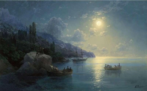 Costa de Crimea iluminada por la luna S.d.