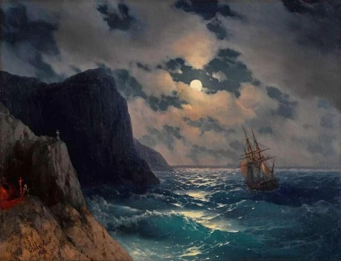 Passerande skepp på en månbelyst natt 1868
