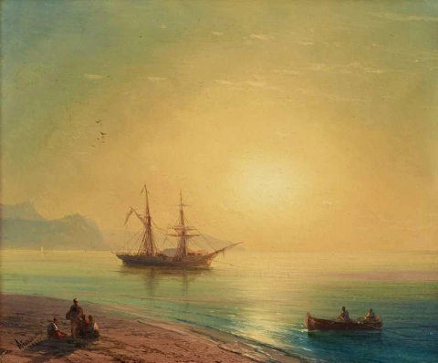 Russisch schip bij zonsondergang Crimea S.d.