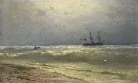 Zeegezicht met boot 1892
