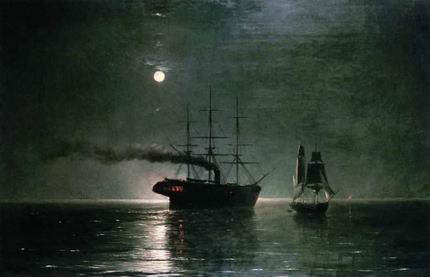 Barcos en la quietud de la noche 1888