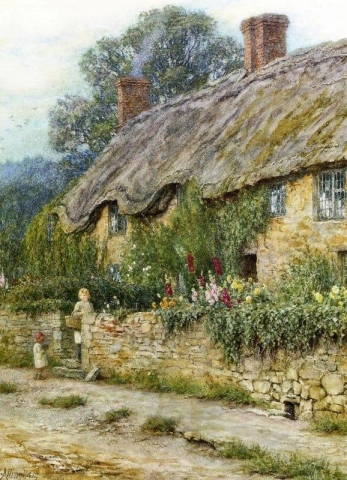 A Mother And Child Entering A Cottage S.d.