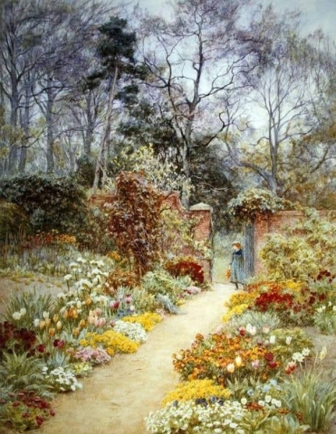 春の壁に囲まれた庭園