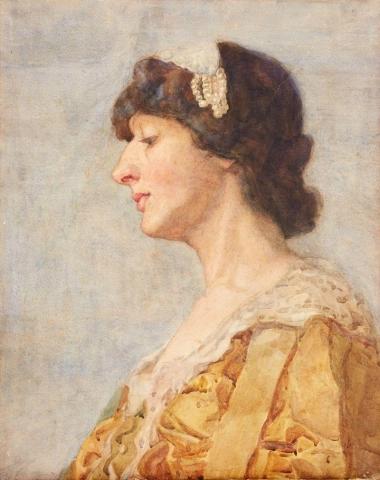 Portret van een dame, mogelijk juffrouw Laurence Alma-tadema, de zuster van de kunstenaar