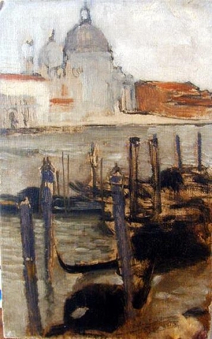 Uitzicht op de groet vanaf de overkant van het Canal Grande Venetië 1875