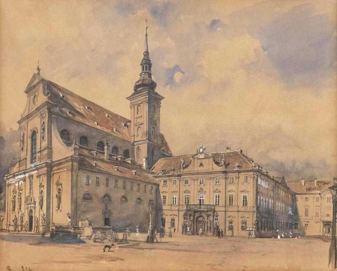 Das Statthaltereigeb Ude Mit Der Thomaskirche Auf Dem M Hrischen Platz In Br Nn Ca. 1854