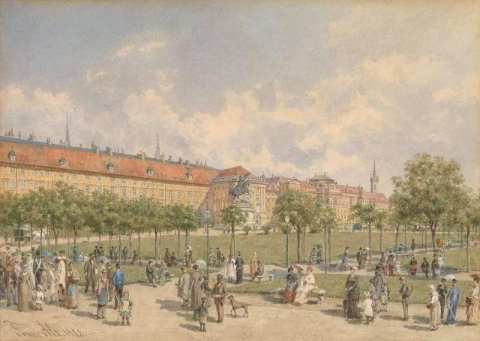Heldenplatz a Vienna con una vista di Leopoldinischer Trakt dei passeggini di Hofburg in primo piano
