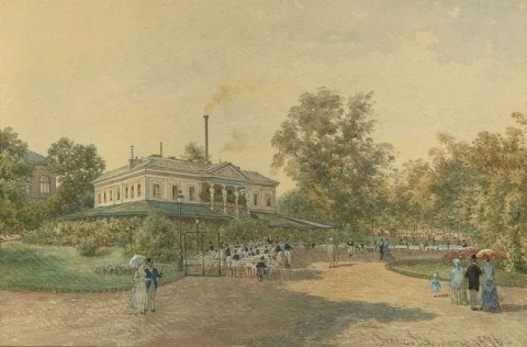 Uitzicht op het Ledoyen-restaurant op de Champs Elysees, Parijs, 1876