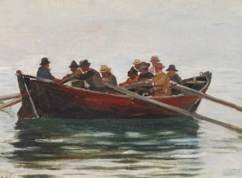 قارب مع الصيادين من سكاجين