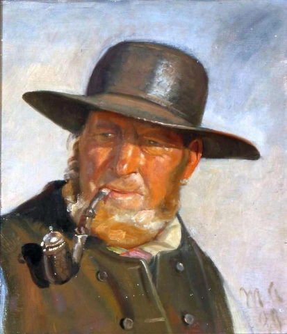 Um pescador em Skagen provavelmente Ole Svendsen fumando um Pibe 1890