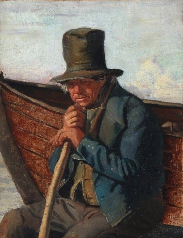 Рыбак из Скагена на своей лодке 1876 г.