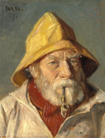 Un pescador de Skagen fumando en pipa 1917