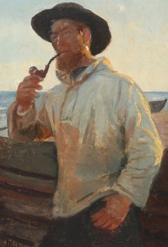 Un pescatore di Skagen che fuma la pipa
