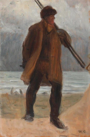 Um pescador na praia