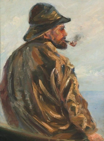 Um pescador fumando cachimbo