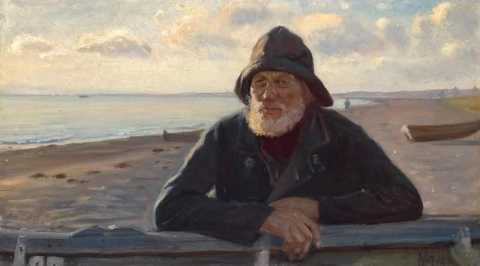 A Fisherman Standing In The Light Of The Sunset At Skagen Beach 1904
