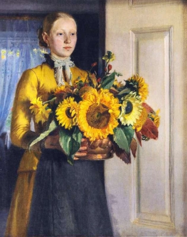 Een meisje met zonnebloemen