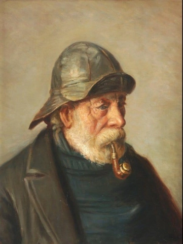 Een portret van een visser die zijn pijp rookt