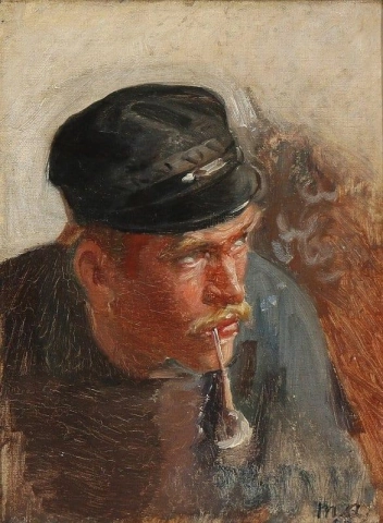 Юный рыбак, курящий трубку 1900