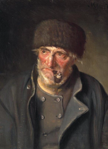 Un viejo pescador de Skagen con un gorro de piel y una pipa 1897