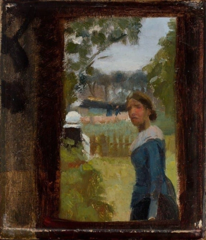 Anna Ancher I Forhaven P Markvej. Studera Anna Ancher i trädgården vid Markvej. Studie