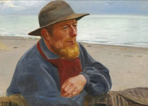 Fischer am Strand von Skagen an einem ruhigen Tag 1896