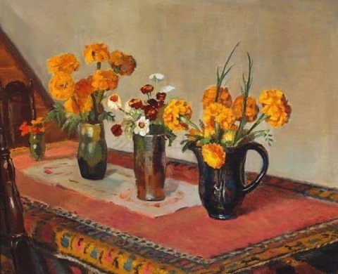 実家のテーブルに置かれた花 マルクヴェイ・スカーゲン 1917年