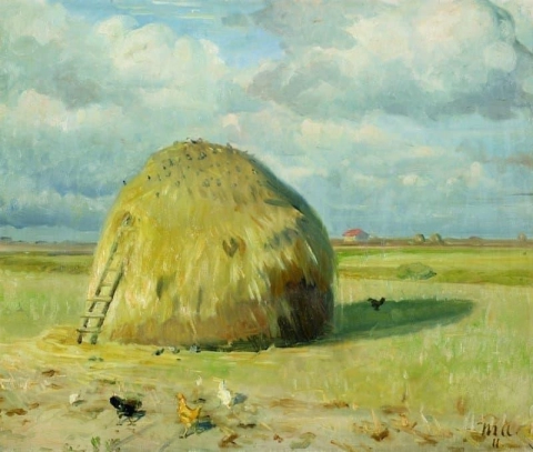 Haystack With Birds On The Heath North Of Sterby