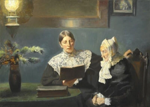 Interi R Med Anna Ancher Der L Ser H Jt voor Fru Br Ndum 1908