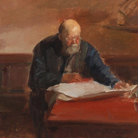 Interior With A Man Reading A Newspaper