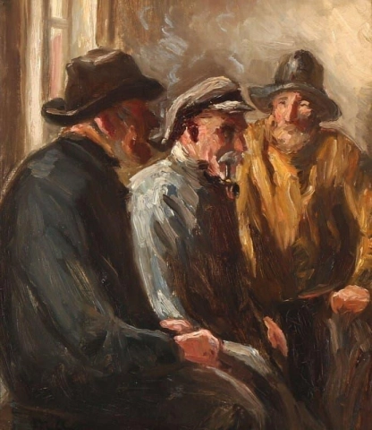 Interior com três pescadores de Skagen