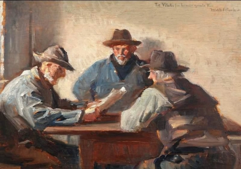 Interno con tre pescatori nello stand di Br Ndums, tarda estate 1918