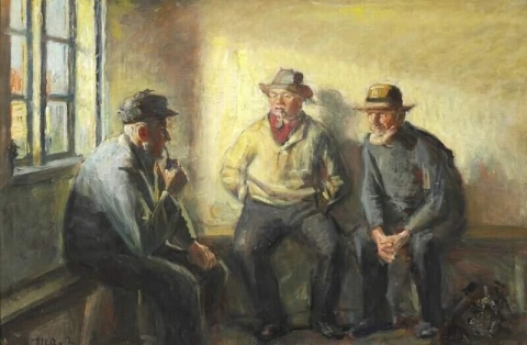 Интерьер с тремя старыми рыбаками 1912