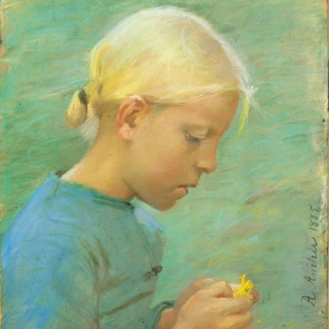 꽃을 들고 있는 어린 소녀