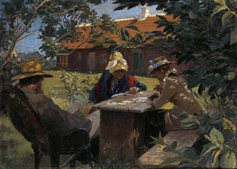 Michael Ancher Helene Christensen och Anna Ancher i Br Ndum S gamla trädgård 1885