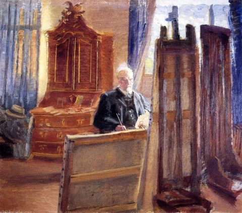 Michael Ancher schildert in zijn atelier, 1920