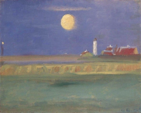 月の夕方。灯台